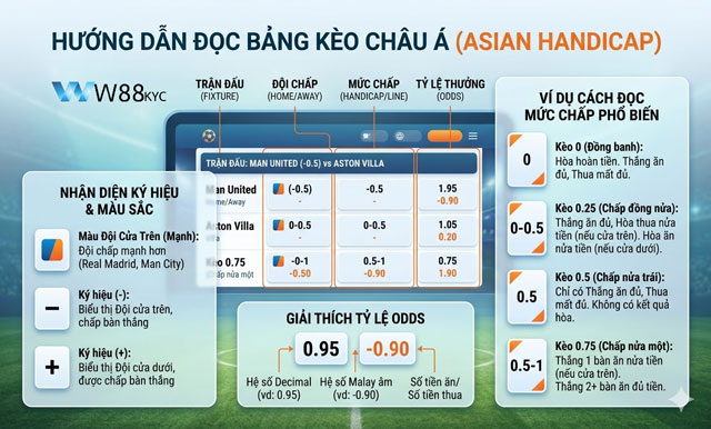 Hướng dẫn cách đọc bảng tỷ lệ kèo Châu Á tại W88 Anantafarming